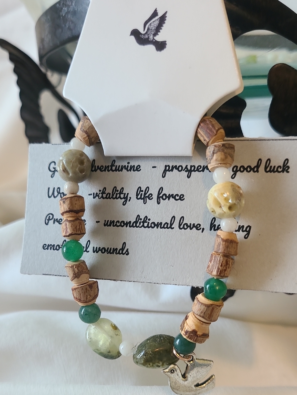 Grey Dove Creations Green and Natural Bead  Stretch Bracelet